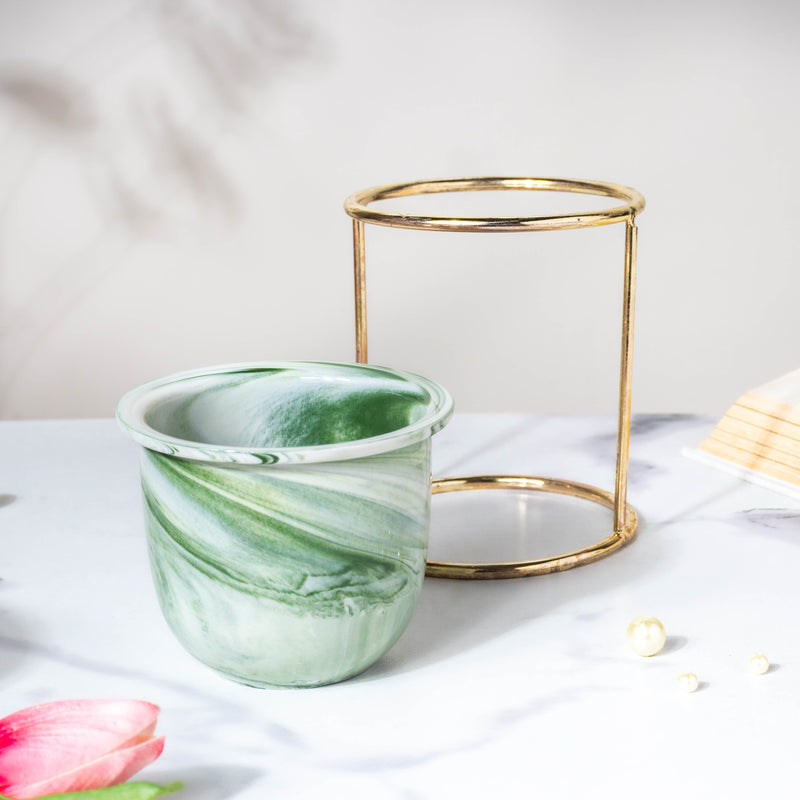 Botanica Marble Green Planter with Stand - Indoor planters and flower pots | Home decor items