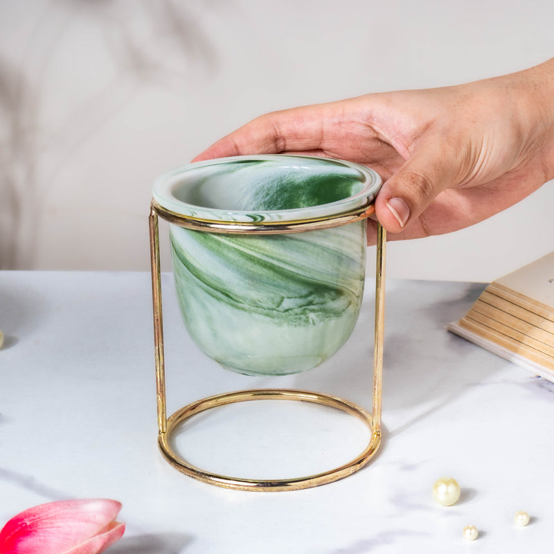 Botanica Marble Green Planter with Stand - Indoor planters and flower pots | Home decor items