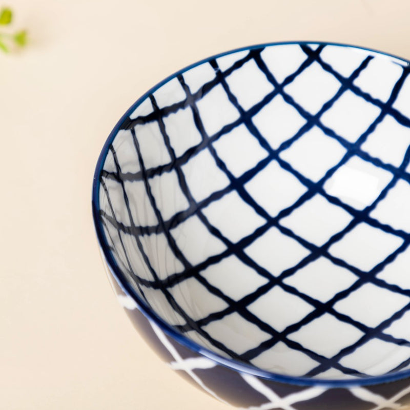 Shibori Chequered Soup Bowl 400ml Set Of 2 - Bowl,ceramic bowl, snack bowls, curry bowl, popcorn bowls | Bowls for dining table & home decor