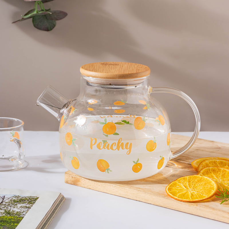 Peach Glass Teapot Orange- Kettle for tea, pot for coffee, teapot | Jug for Dining table & Home decor