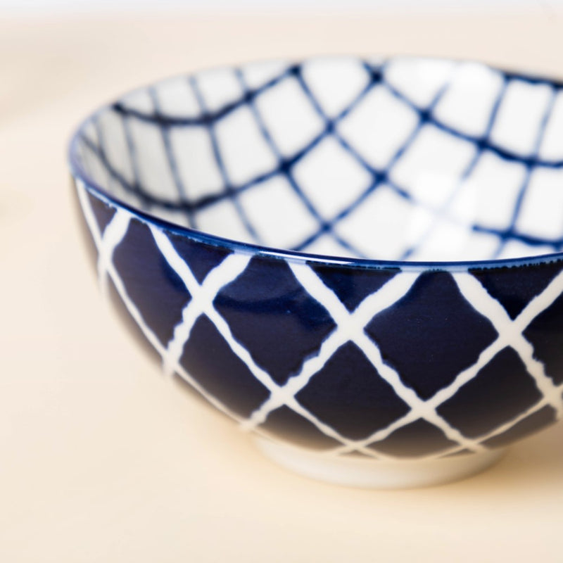 Shibori Chequered Soup Bowl 400ml Set Of 2 - Bowl,ceramic bowl, snack bowls, curry bowl, popcorn bowls | Bowls for dining table & home decor