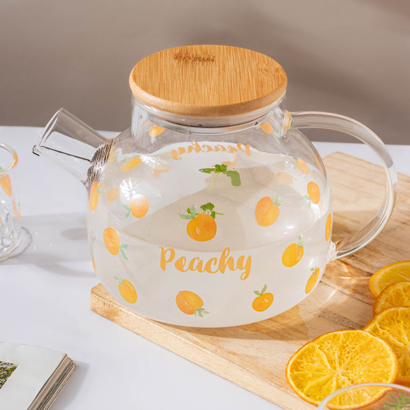 Peach Glass Teapot Orange- Kettle for tea, pot for coffee, teapot | Jug for Dining table & Home decor