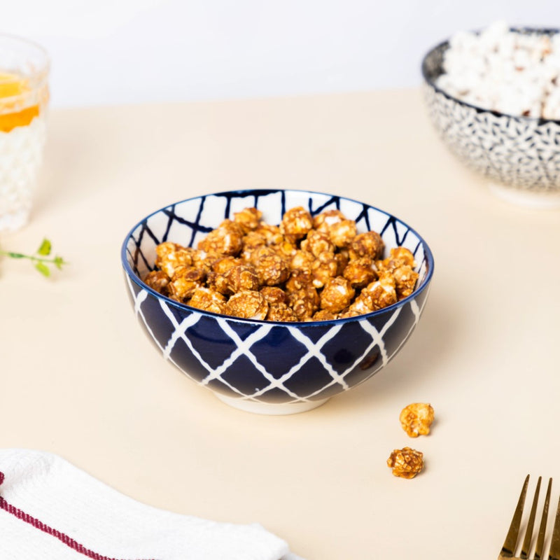 Shibori Chequered Soup Bowl 400ml Set Of 2 - Bowl,ceramic bowl, snack bowls, curry bowl, popcorn bowls | Bowls for dining table & home decor