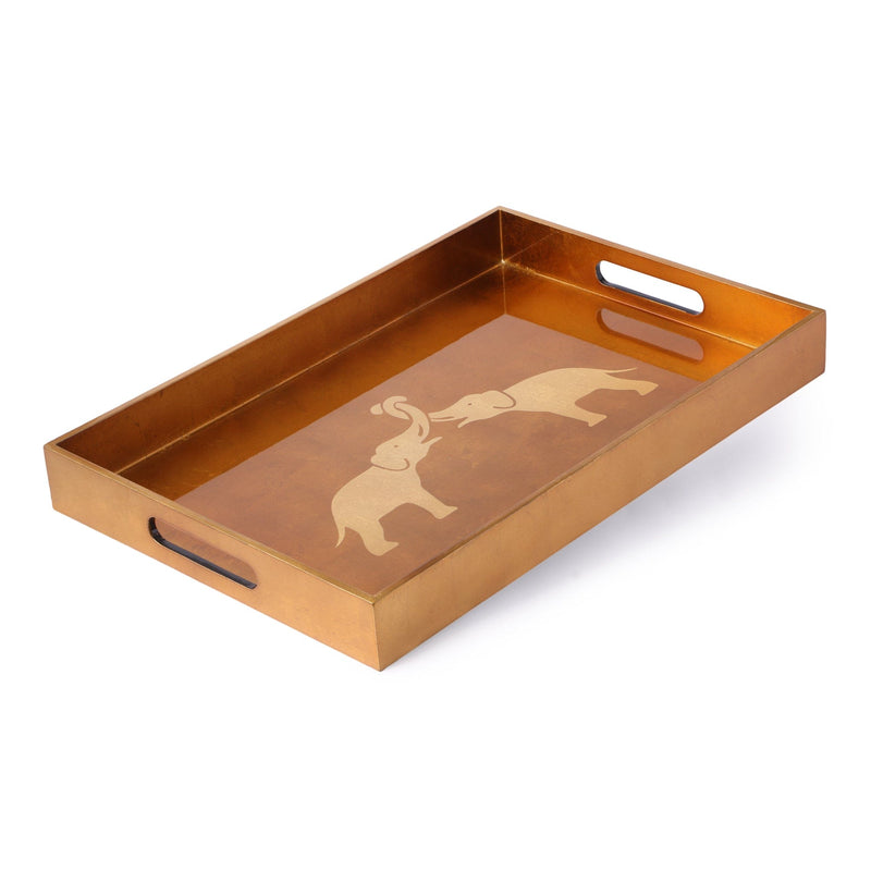 Rectangle Lacquer Tray With Elephant Design - Copper - Nestasia Home Decor