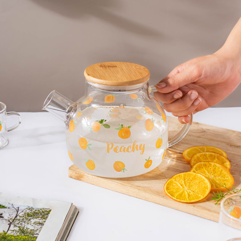 Peach Glass Teapot Orange- Kettle for tea, pot for coffee, teapot | Jug for Dining table & Home decor