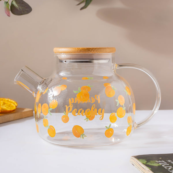 Peach Glass Teapot Orange- Kettle for tea, pot for coffee, teapot | Jug for Dining table & Home decor