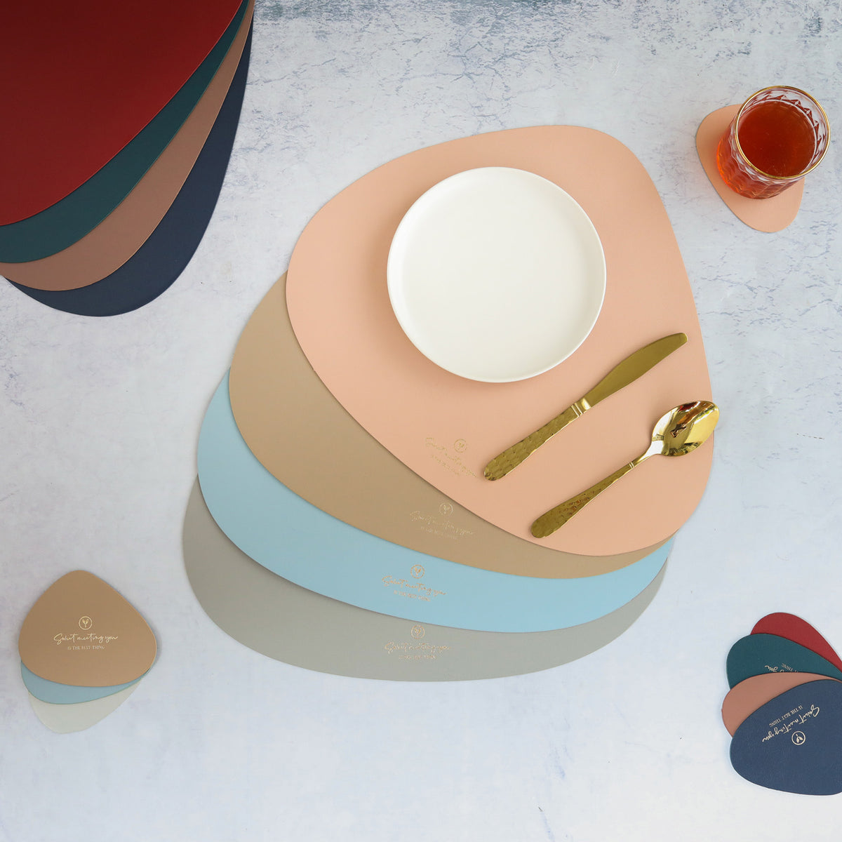 Light Blue Leather Table Mat Set of 4