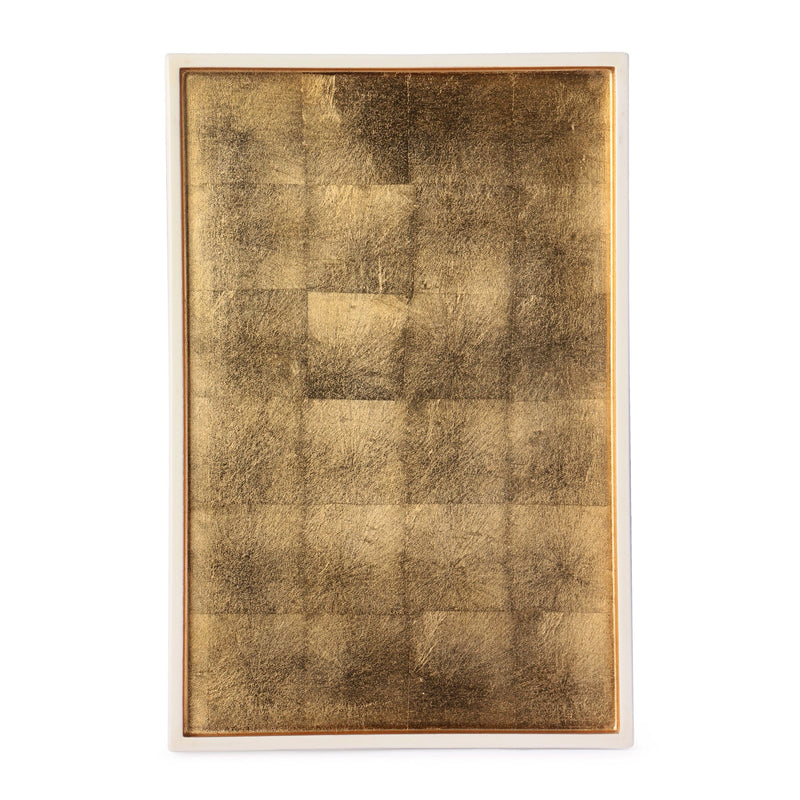 White & Gold Rectangle Lacquer Tray (Small) - Nestasia Home Decor