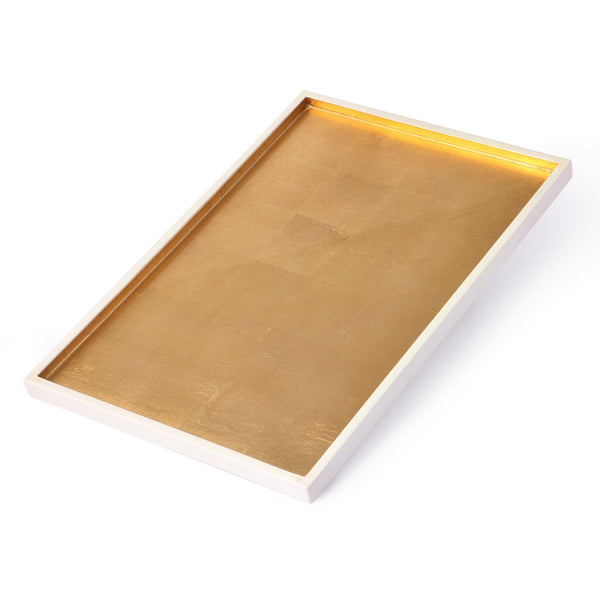 White & Gold Rectangle Lacquer Tray (Small) - Nestasia Home Decor