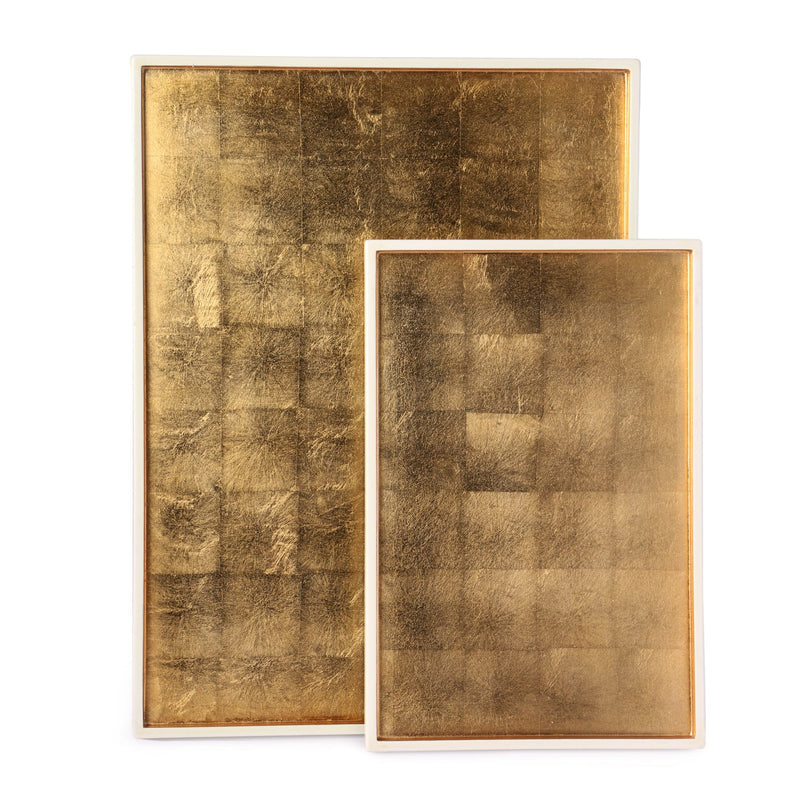 White & Gold Rectangle Lacquer Tray (Small) - Nestasia Home Decor