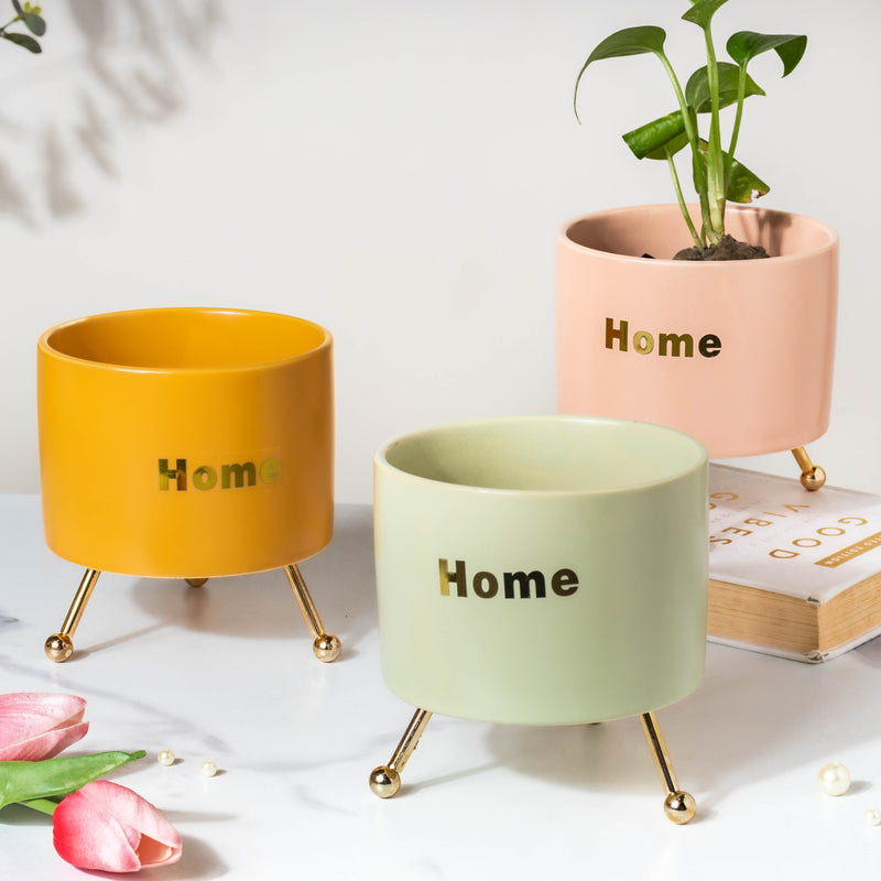 Home Ceramic Planter With Stand Yellow - Indoor planters and flower pots | Home decor items