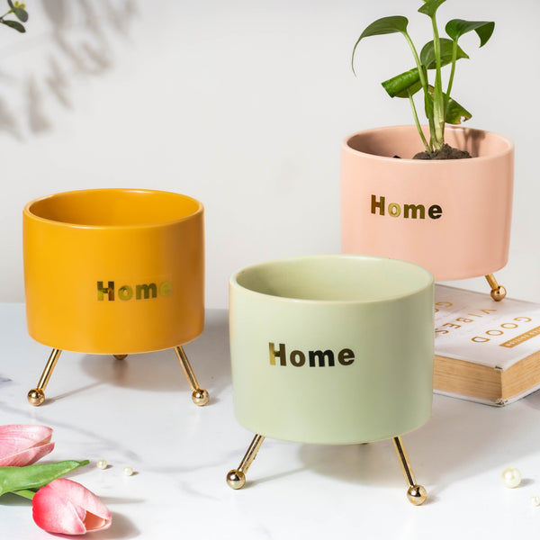 Home Ceramic Planter With Stand Green