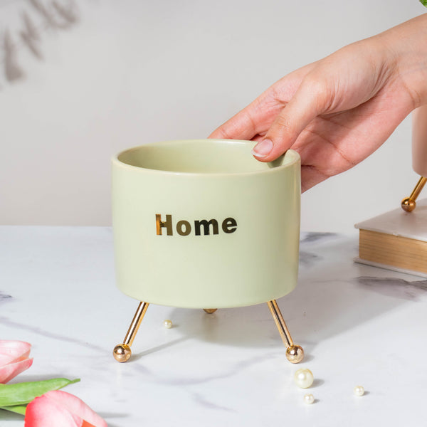 Home Ceramic Planter With Stand Green