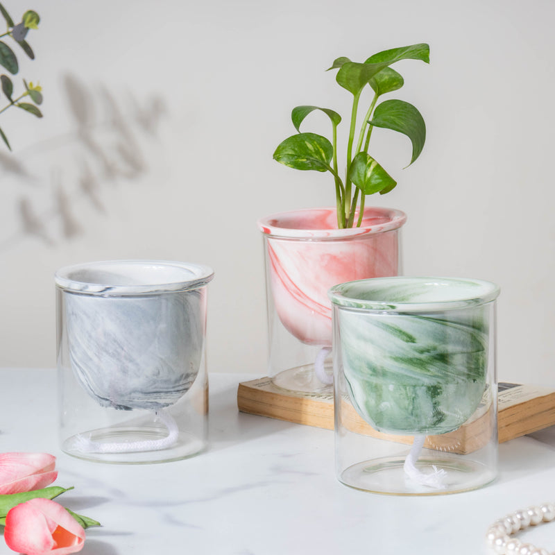 Modern Green Ceramic Planter With Glass Stand - Plant pot and plant stands | Room decor items