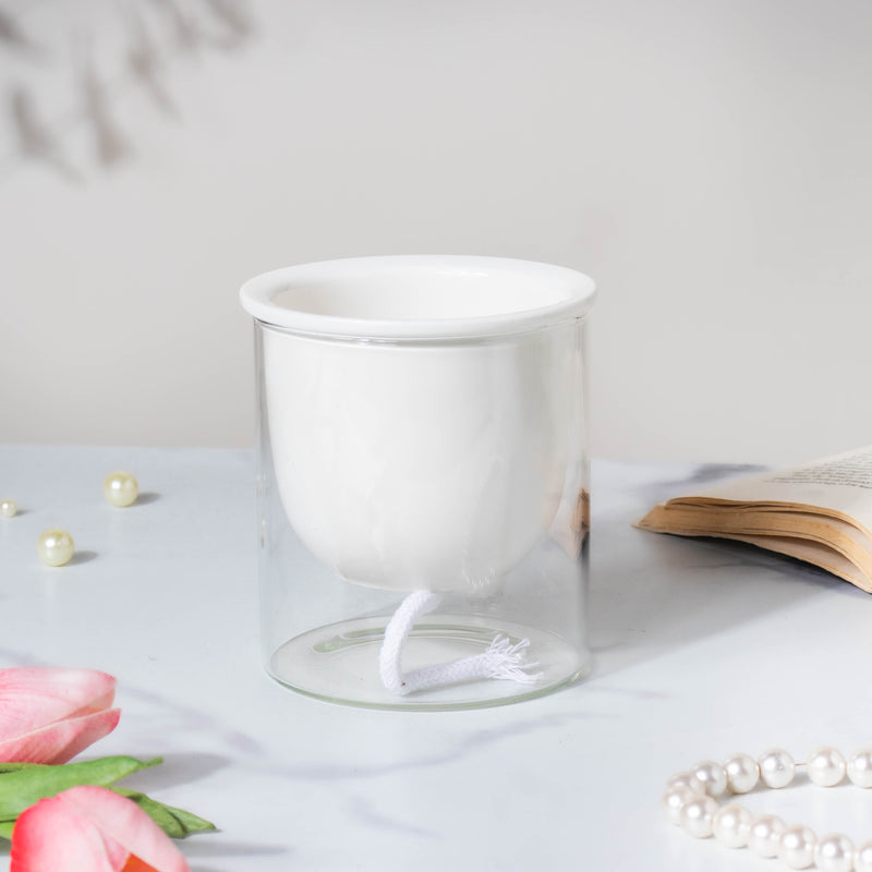 Modern Ivory Ceramic Planter With Glass Stand - Plant pot and plant stands | Room decor items