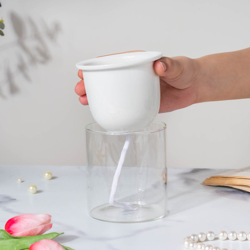 Modern Ivory Ceramic Planter With Glass Stand - Plant pot and plant stands | Room decor items