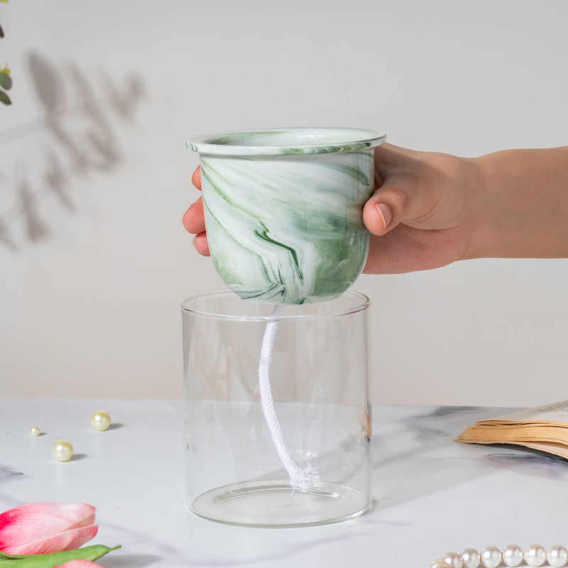 Modern Green Ceramic Planter With Glass Stand - Plant pot and plant stands | Room decor items