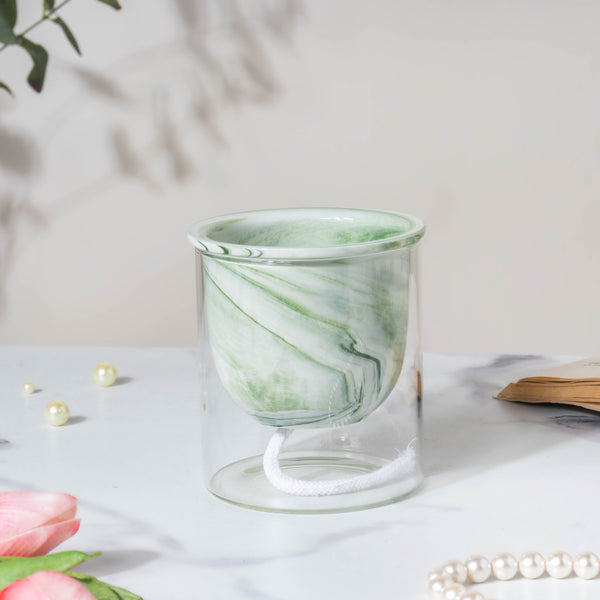 Modern Green Ceramic Planter With Glass Stand - Plant pot and plant stands | Room decor items