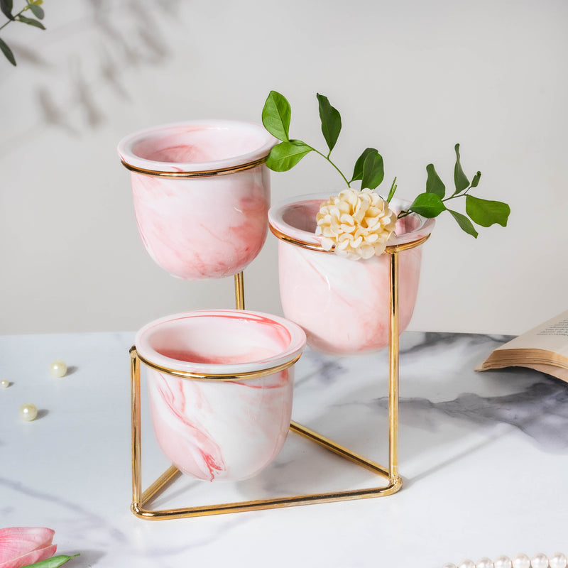 Luxe Ceramic Planter Set of 3 With Stand Pink - Plant pot and plant stands | Room decor items
