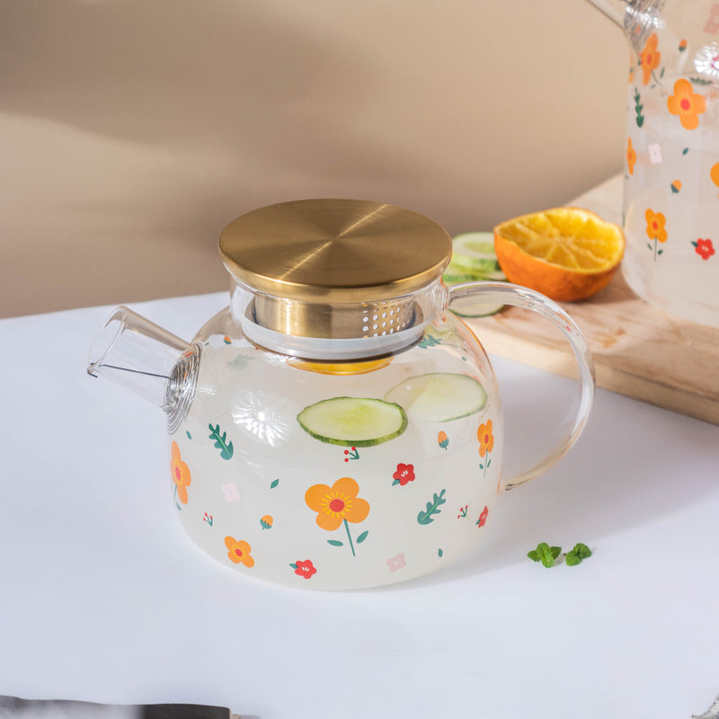 Florid Glass Teapot - Tea kettle, glass jar kettle, glass teapot | Kettle for Dining table & Home decor