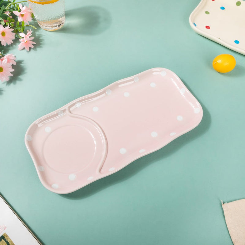 Dots Soup Plate Pink - Ceramic platter, serving platter, fruit platter | Plates for dining table & home decor