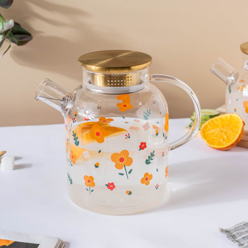 Florid Glass Teapot Large- Kettle for tea, pot for coffee, teapot | Jug for Dining table & Home decor