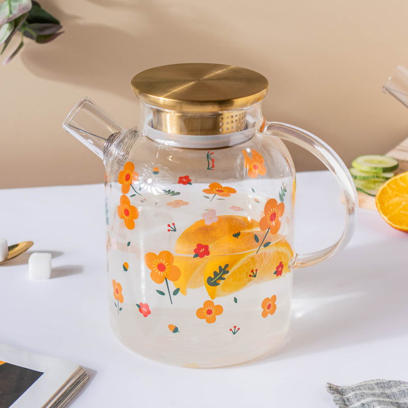 Florid Glass Teapot Large- Kettle for tea, pot for coffee, teapot | Jug for Dining table & Home decor