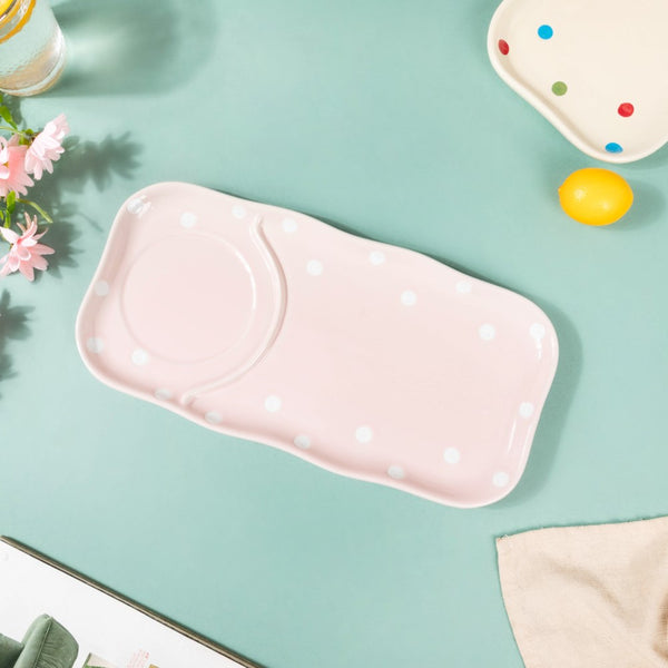Dots Soup Plate Pink - Ceramic platter, serving platter, fruit platter | Plates for dining table & home decor