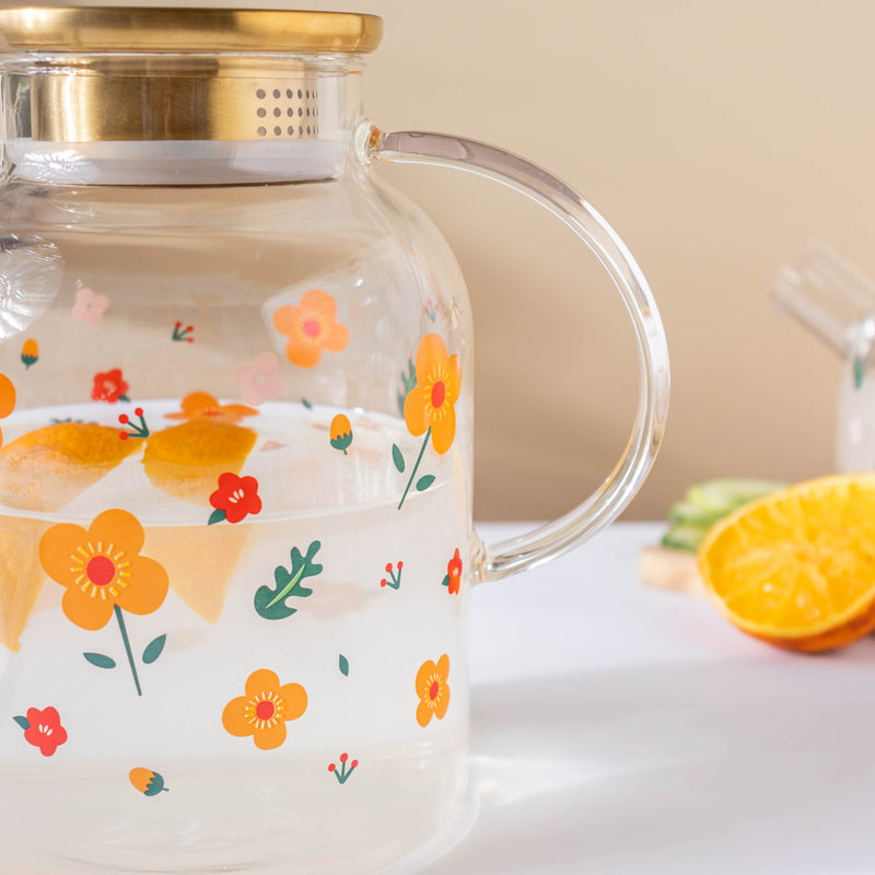 Florid Glass Teapot Large- Kettle for tea, pot for coffee, teapot | Jug for Dining table & Home decor
