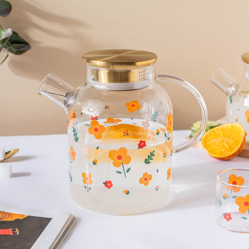 Florid Glass Teapot Large- Kettle for tea, pot for coffee, teapot | Jug for Dining table & Home decor