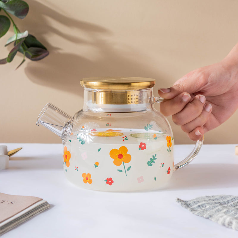 Florid Glass Teapot - Tea kettle, glass jar kettle, glass teapot | Kettle for Dining table & Home decor