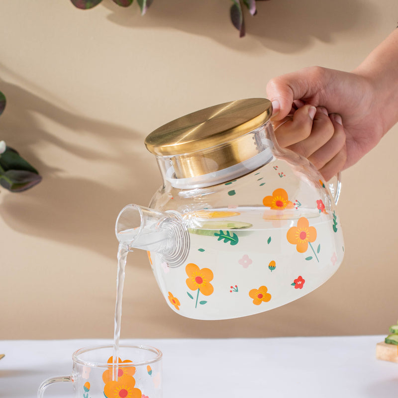 Florid Glass Teapot - Tea kettle, glass jar kettle, glass teapot | Kettle for Dining table & Home decor