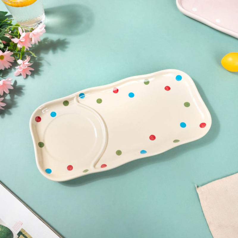 Dots Soup Plate White - Ceramic platter, serving platter, fruit platter | Plates for dining table & home decor