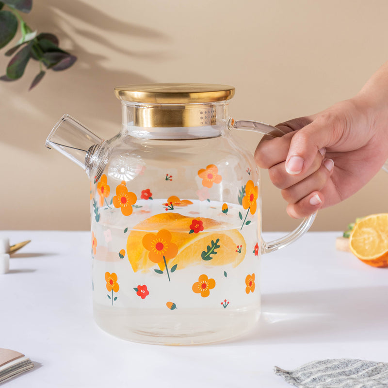 Florid Glass Teapot Large- Kettle for tea, pot for coffee, teapot | Jug for Dining table & Home decor