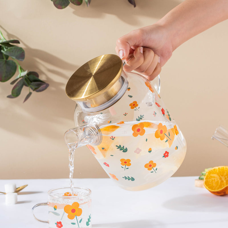 Florid Glass Teapot Large- Kettle for tea, pot for coffee, teapot | Jug for Dining table & Home decor