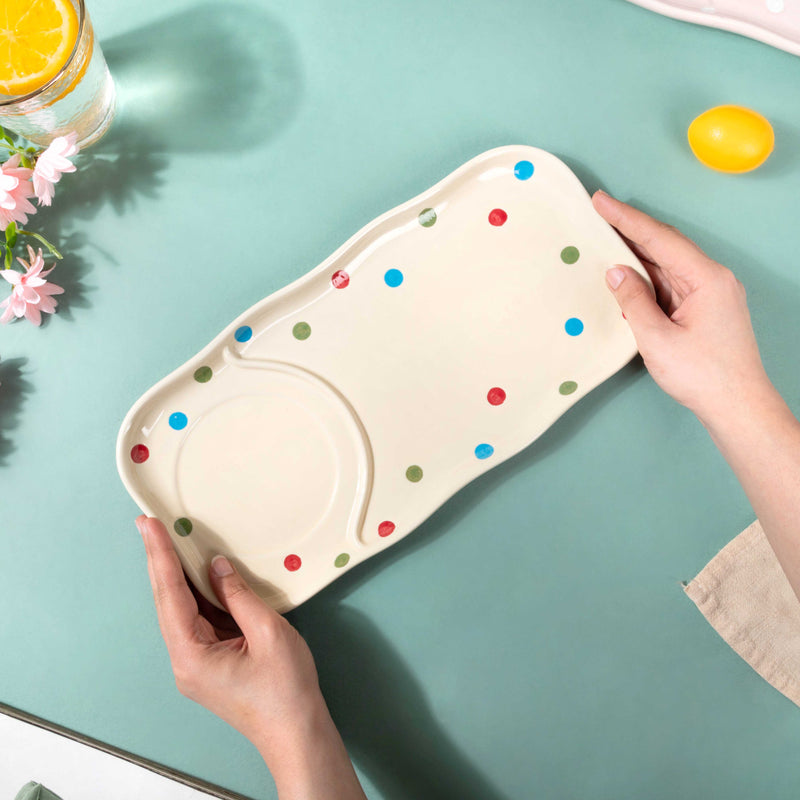 Dots Soup Plate White - Ceramic platter, serving platter, fruit platter | Plates for dining table & home decor