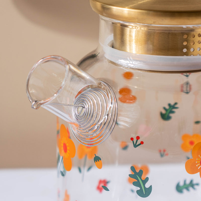 Florid Glass Teapot Large- Kettle for tea, pot for coffee, teapot | Jug for Dining table & Home decor