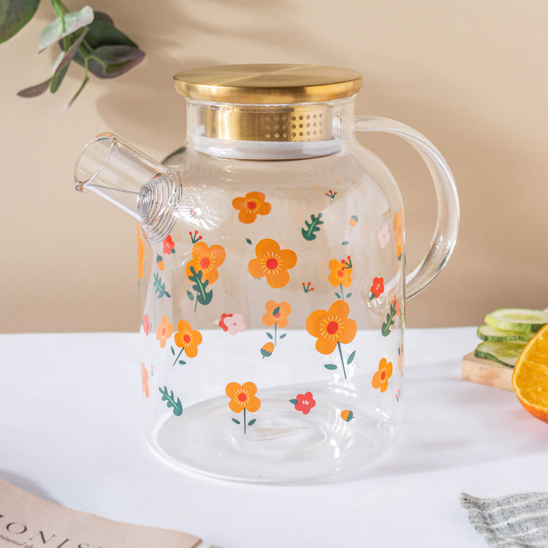 Florid Glass Teapot Large- Kettle for tea, pot for coffee, teapot | Jug for Dining table & Home decor