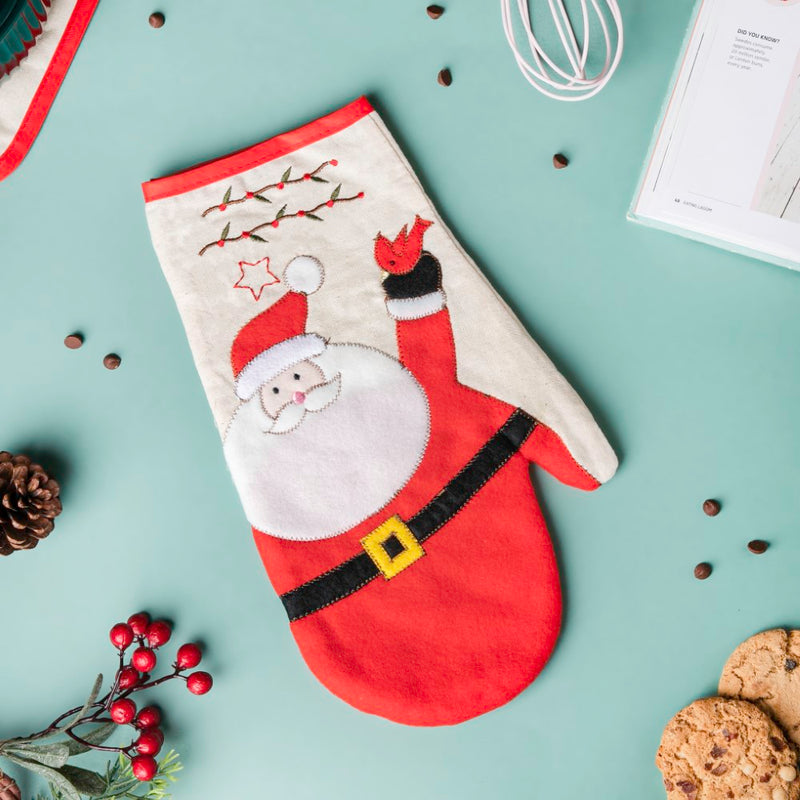 Santa Patterned Christmas Oven Mitt