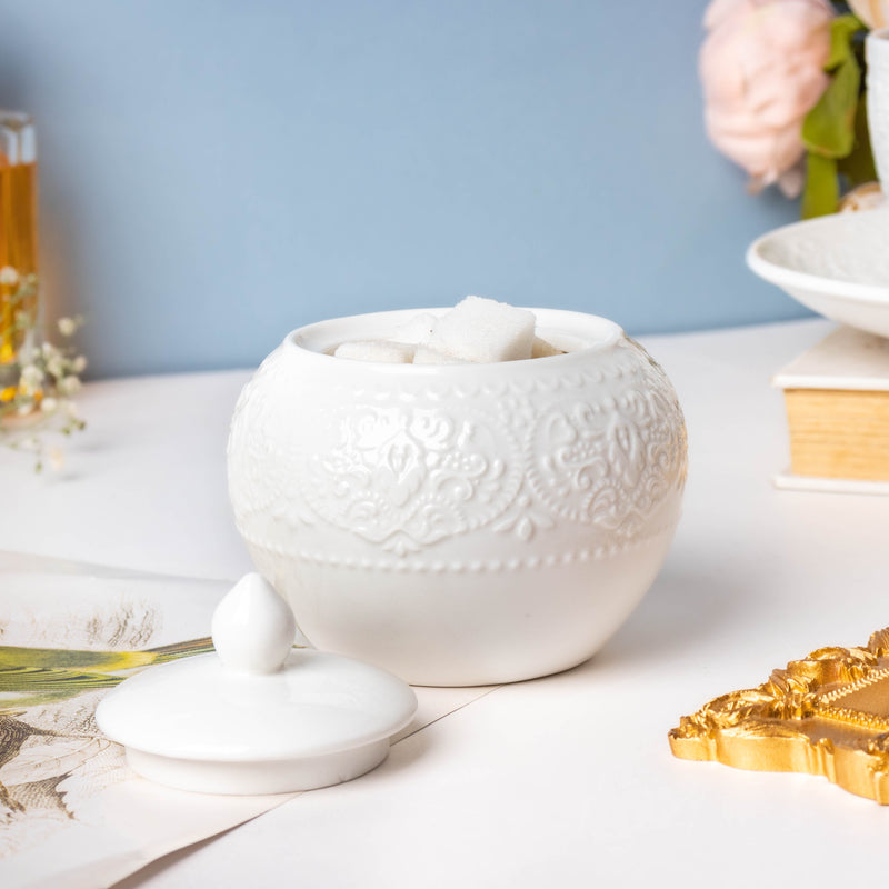 Serena White Truffle Floral Sugar Pot Small 200 ml - Jar