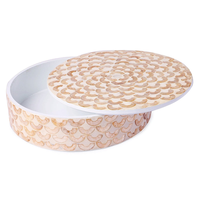 Mother Of Pearl Round Box-Half Moon Shell - Nestasia Home Decor