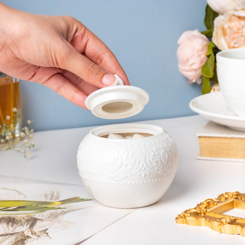 Serena White Truffle Floral Sugar Pot Small 200 ml - Jar