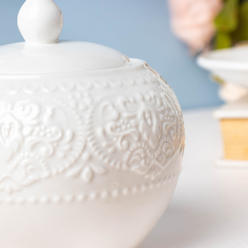 Serena White Truffle Floral Sugar Pot Small 200 ml - Jar