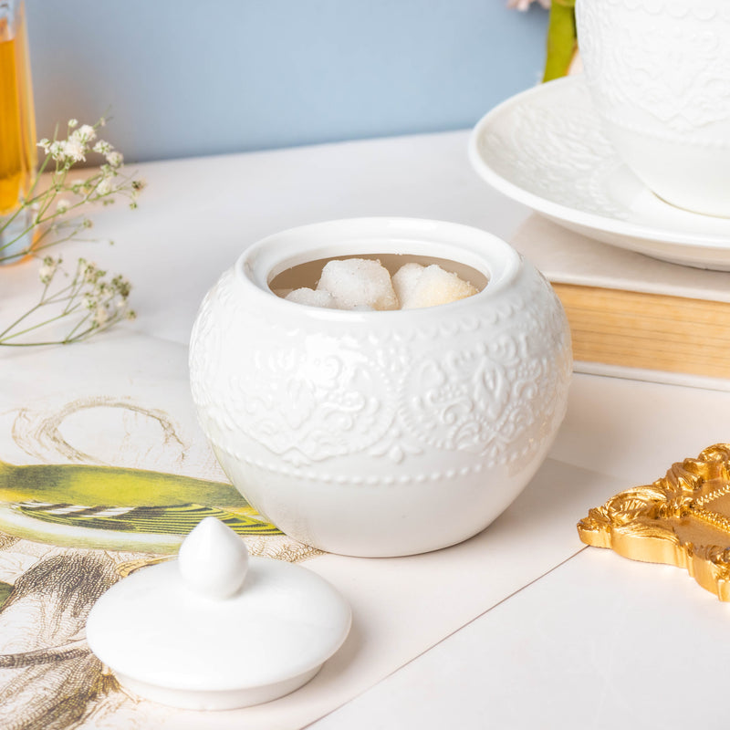 Serena White Truffle Floral Sugar Pot Small 200 ml - Jar