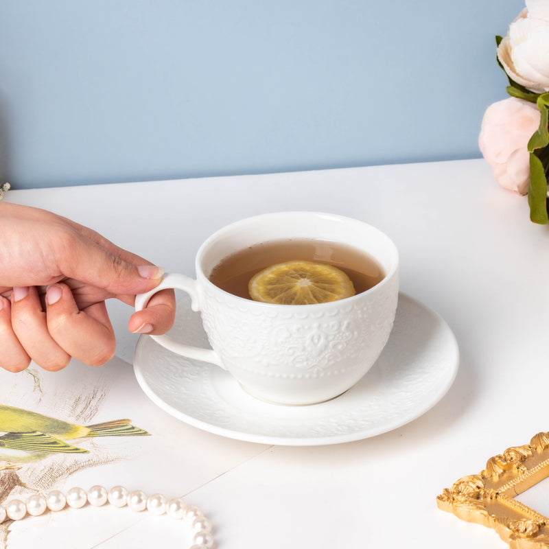 Serena White Truffle Cup and Saucer Set- Tea cup, coffee cup, cup for tea | Cups and Mugs for Office Table & Home Decoration