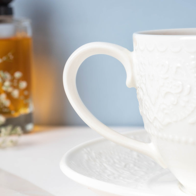 Serena White Truffle Cup and Saucer Set- Tea cup, coffee cup, cup for tea | Cups and Mugs for Office Table & Home Decoration