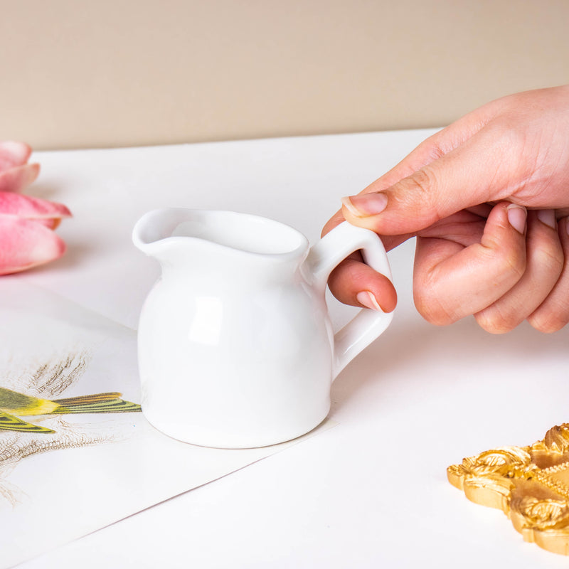 Serena White Truffle Milk Pot With Handle Small 100 ml - Coffee creamer, milk pot | Milk pot for Dining table & Home decor