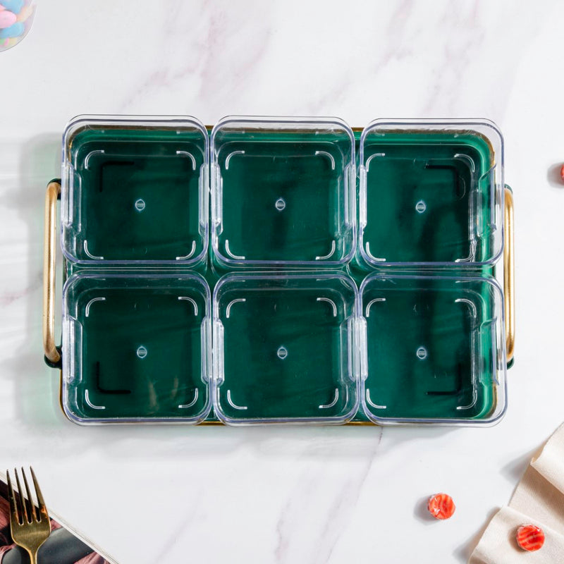 Emerald Charm Tray And Bowl Set Of 7 - Serving bowls, small glass bowls, snack serving bowls, section bowls, fancy serving bowls | Bowls for dining table & home decor