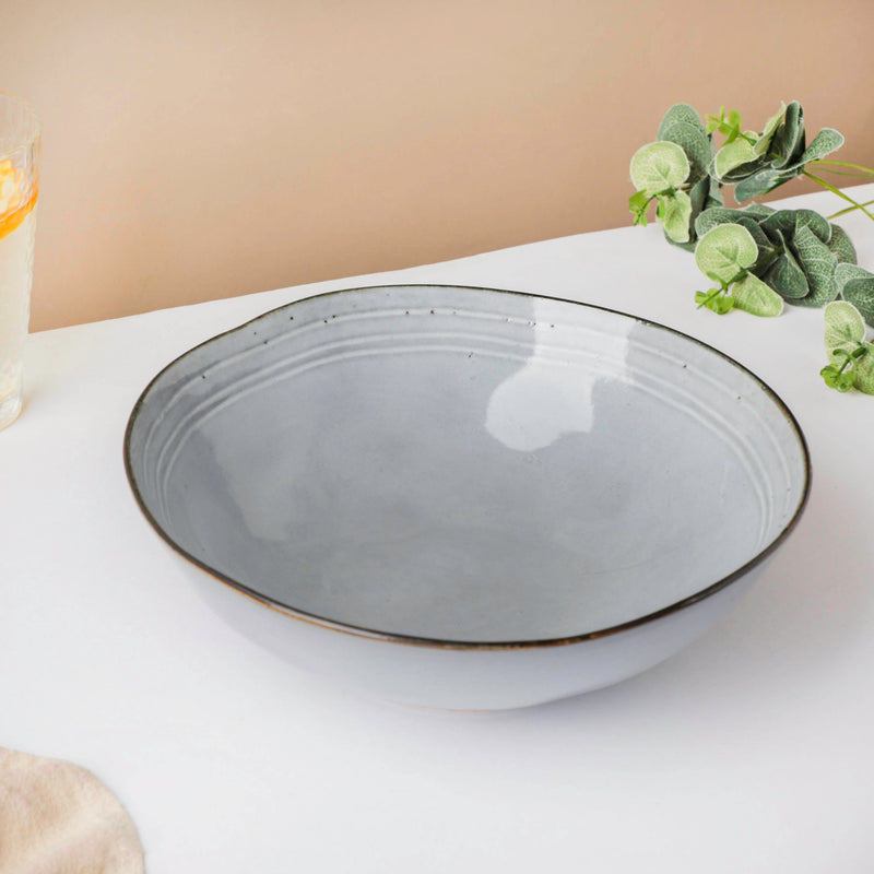 Criselda Grey Wavy Rimmed Serving Bowl 9.5 Inch 1.5 L - Bowl, ceramic bowl, serving bowls, noodle bowl, salad bowls, bowl for snacks, large serving bowl | Bowls for dining table & home decor