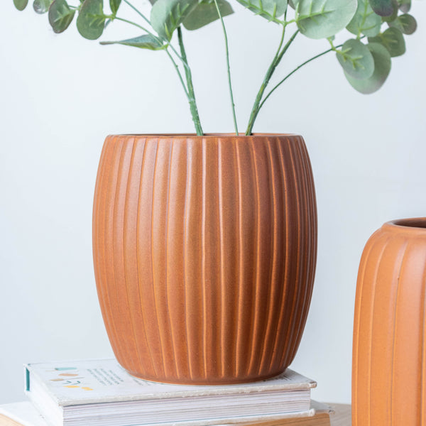 Caramel Brown Vase - Flower vase for home decor, office and gifting | Room decoration items